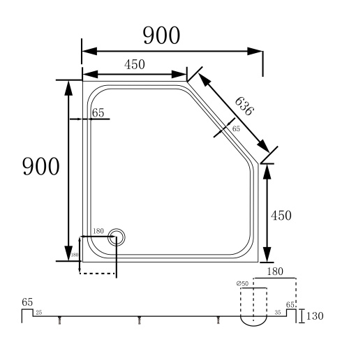 Душевой поддон  90х90 трапеция, акриловый, белый ABBER AD3B090 фото 15