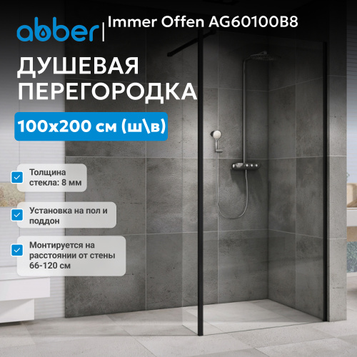 Душевая перегородка 100x200  ABBER Immer Offen AG60100B8 фото 4