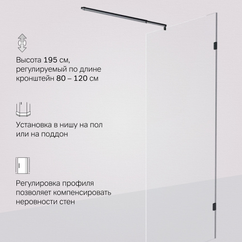 Душевая перегородка 90x195 см AM.PM X-Joy W94WI-90-F1-BTE фото 7
