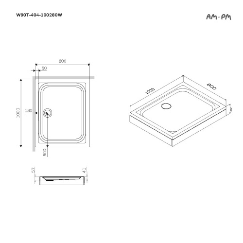 Душевой поддон, 100x80 см AM.PM Gem W90T-404-100280W фото 4