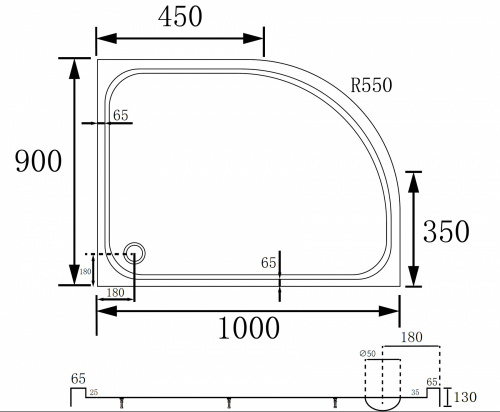Душевой поддон  100х90 асимметричный, акриловый, белый ABBER AD3E109 R фото 15