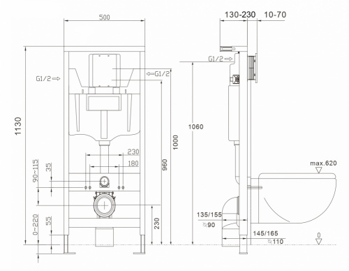 Комплект подвесной унитаз  AC1102 белый с инсталляцией AC0108 и кнопкой AC0123 хром глянцевый смыв каскадный фото 7