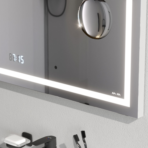 Универсальное зеркало с контурной Led-подсветкой, часами и косметическим зеркалом, 65 см AM.PM Gem M91AMOX0653WG фото 5