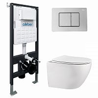 Комплект подвесной унитаз  AC1100 белый с инсталляцией AC0105 и кнопкой AC0120MB черная матовая смыв каскадный