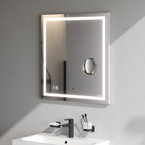 Универсальное зеркало с контурной Led-подсветкой, часами и косметическим зеркалом, 65 см AM.PM Gem M91AMOX0653WG фото 4