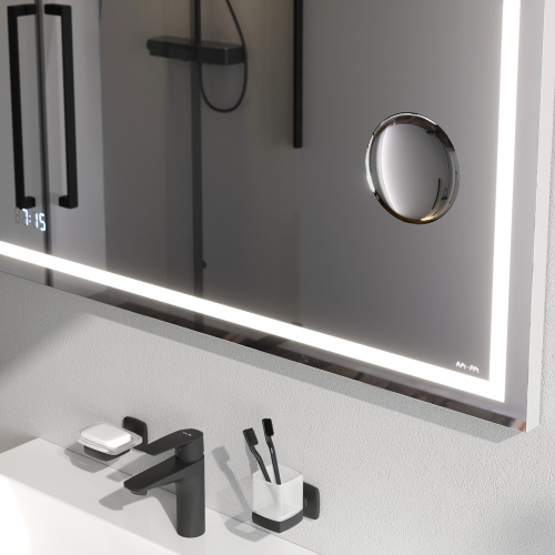 Универсальное зеркало с контурной Led-подсветкой, часами и косметическим зеркалом, 100 см AM.PM Gem M91AMOX1003WG фото 5