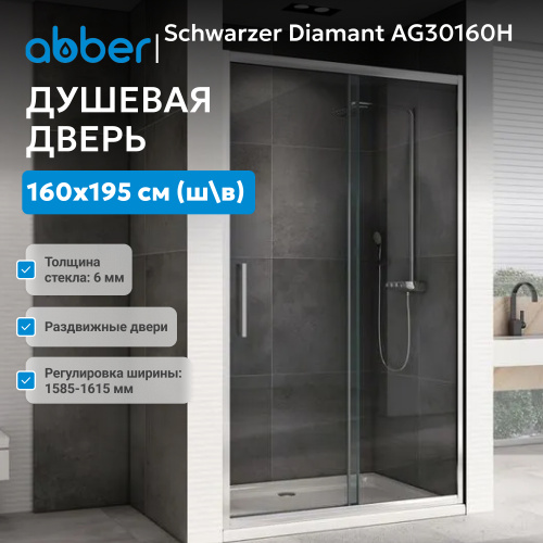 Душевая дверь 160х195 ABBER Schwarzer Diamant AG30160H фото 3