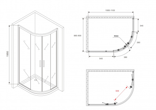 Душевой уголок 110х90 ABBER Schwarzer Diamant AG01119B фото 8