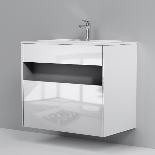 Тумба под раковину с нишей и 1 ящиком, 80 см, белый глянец, универсальная AM.PM Func M8FFUX0801WG фото 6
